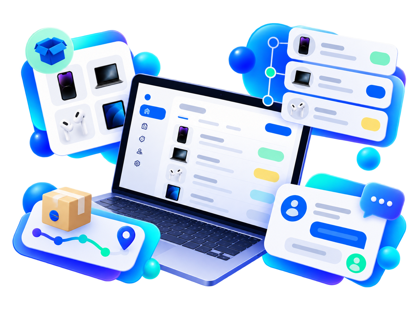 Blue and white 3D trade-in artwork